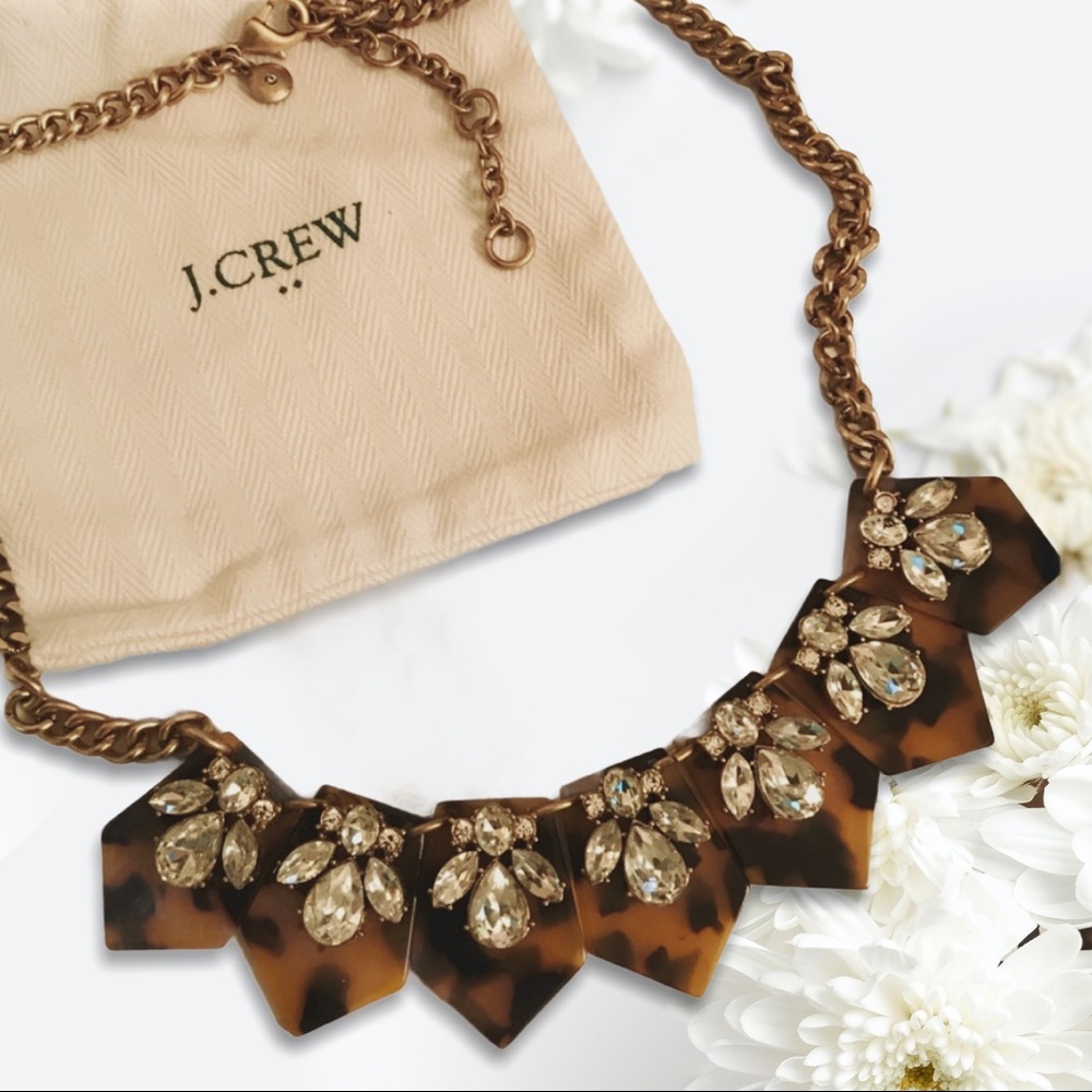 J CREW FAUX TORTOISE SHELL&CUBIC ZIRCONIA NECKLACE